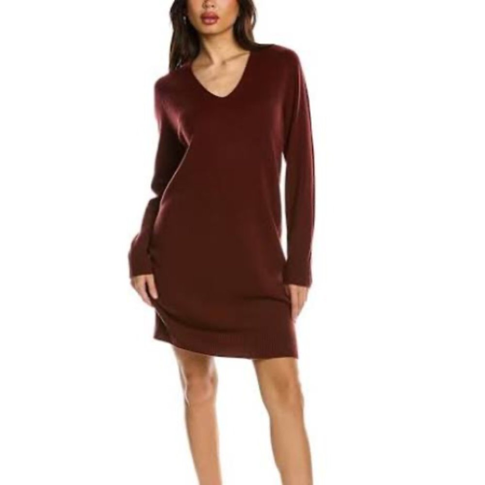 Vince wool and cashmere v-neck sweater dress in burgundy